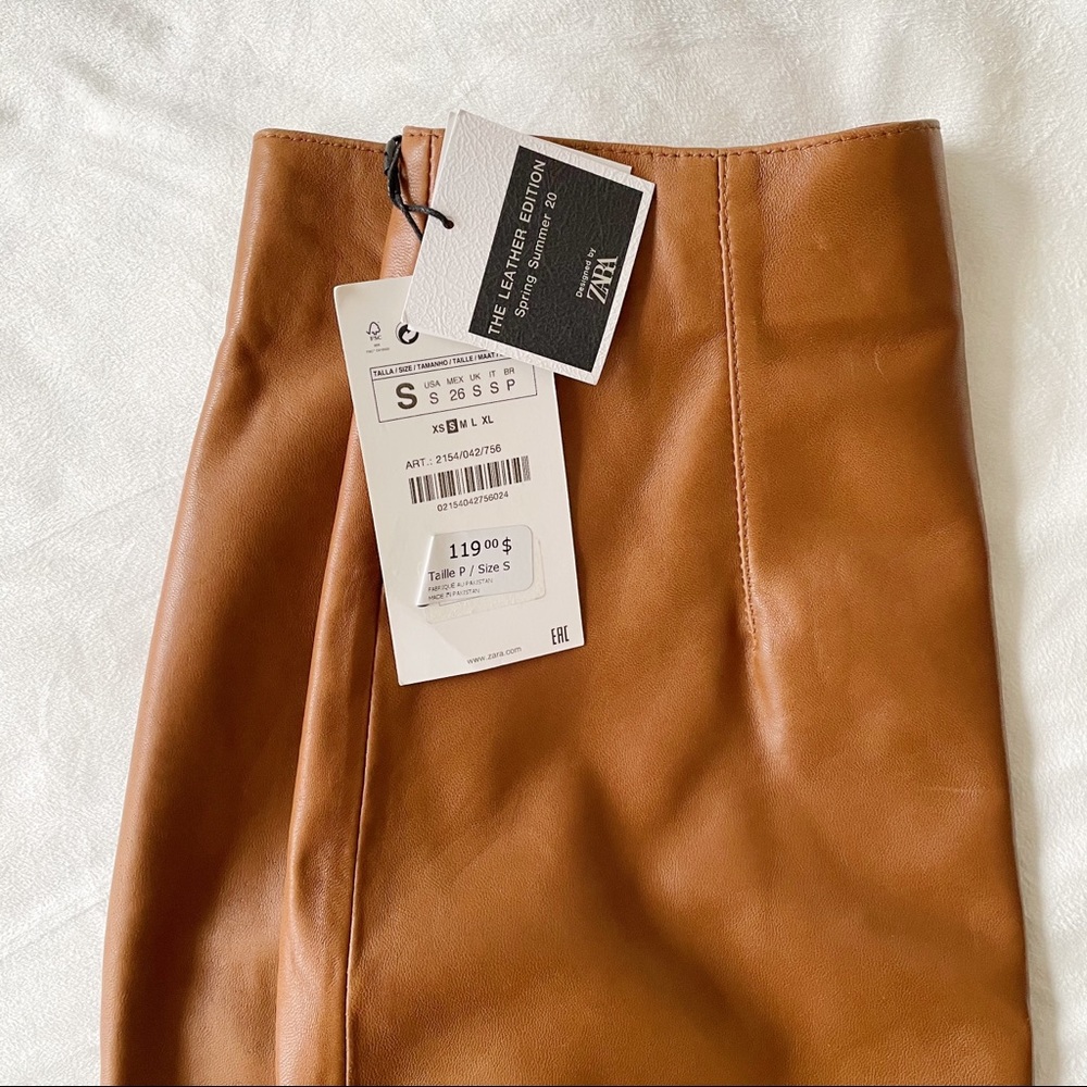 Zara Real Leather Mini Skirt - Mid Camel Size S - Picture 5 of 7